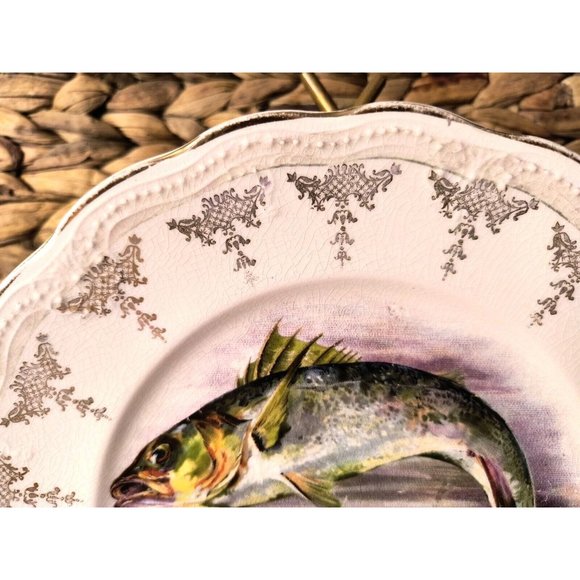 Antique Sterling China Fish Plates, Cabinet Plates, Wall Decor, SET/3 - Picture 11 of 12
